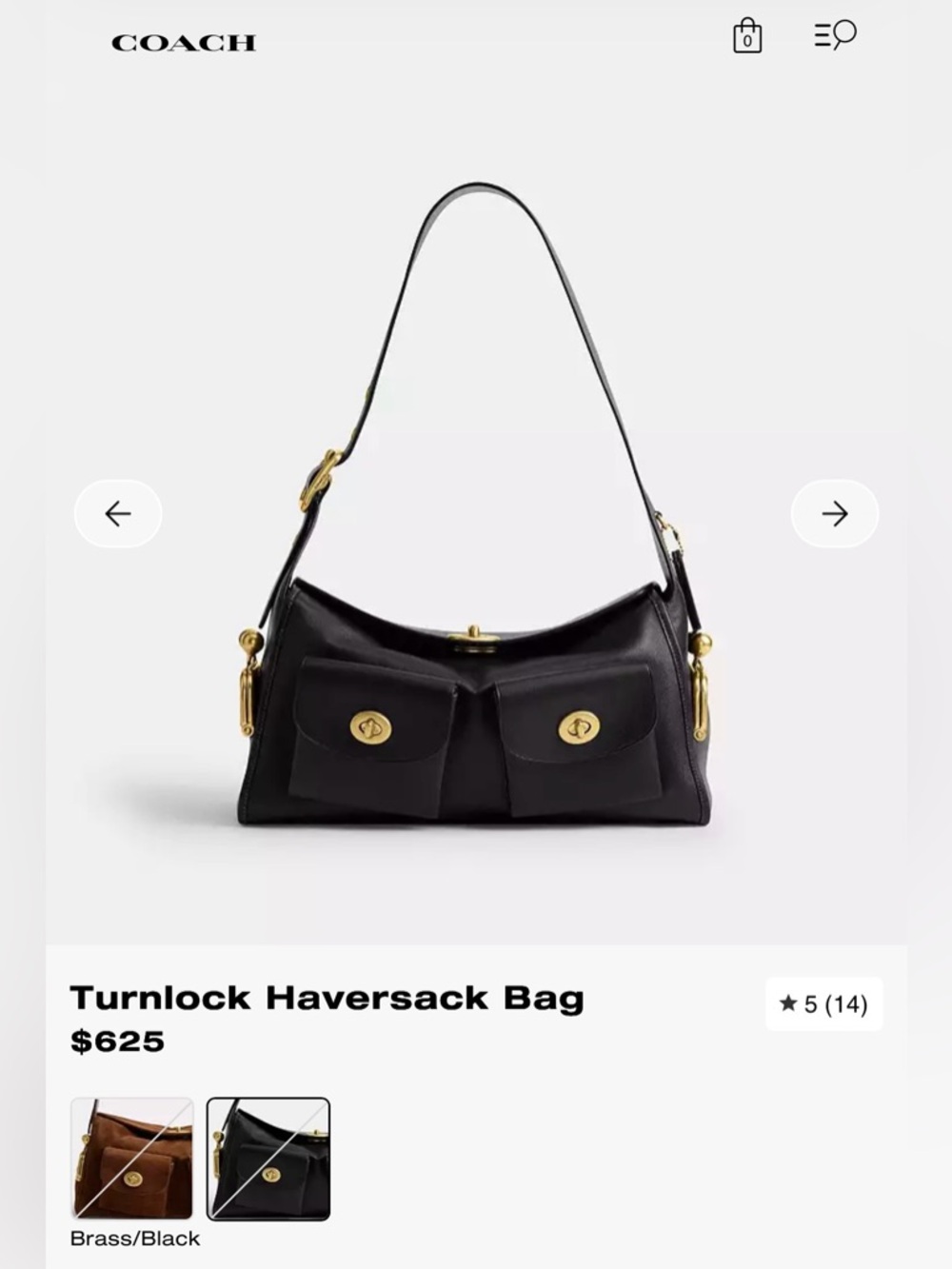 Coach Turnlock Haversack Bag, Black/Brass
